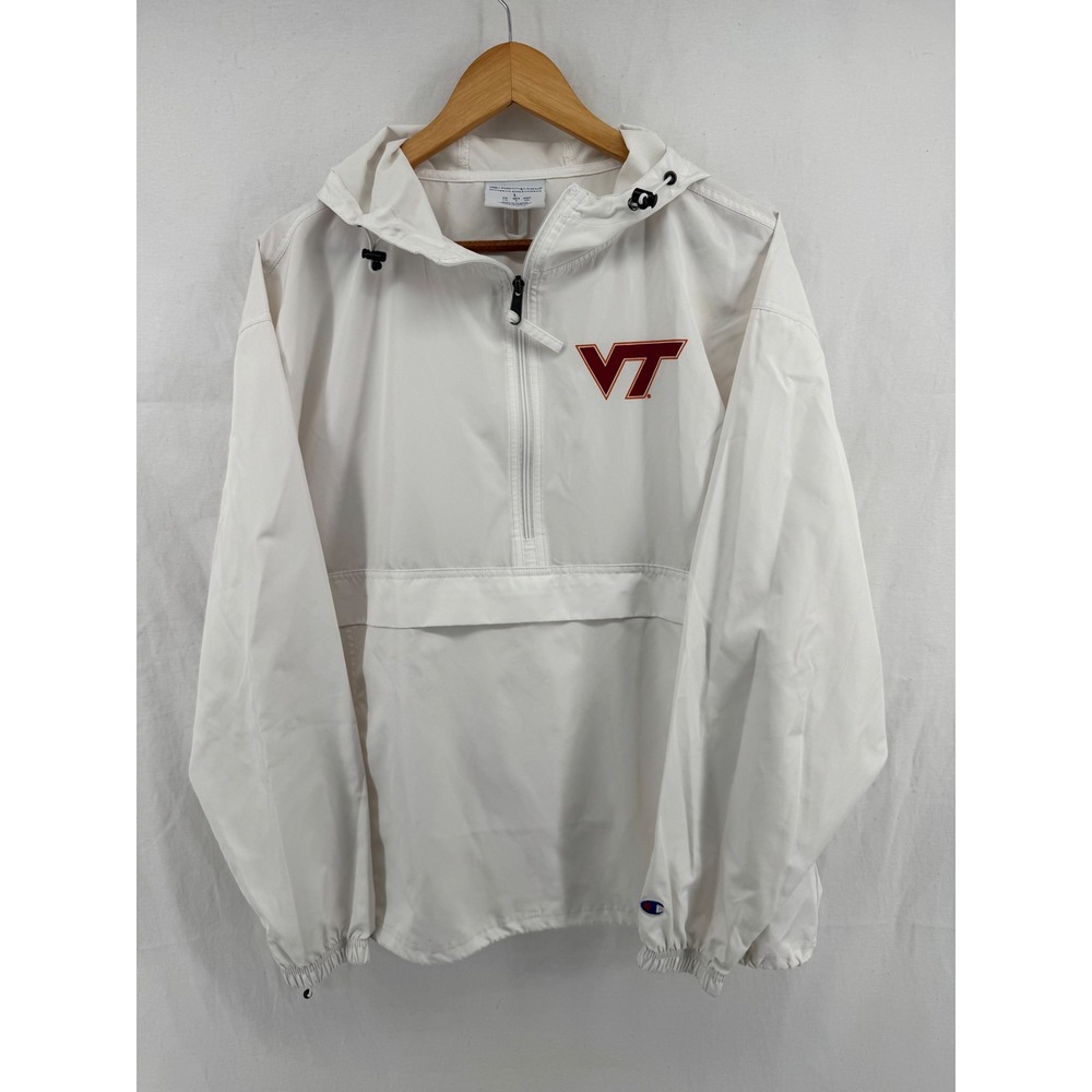 Champion Virginia Tech Hokies White Half Zip Windbreaker Jacket Large VT NCAA